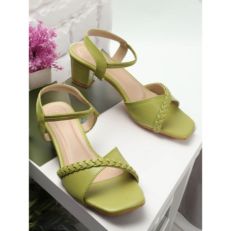 Neon Lime Green Braided Heels-FINAL SALE