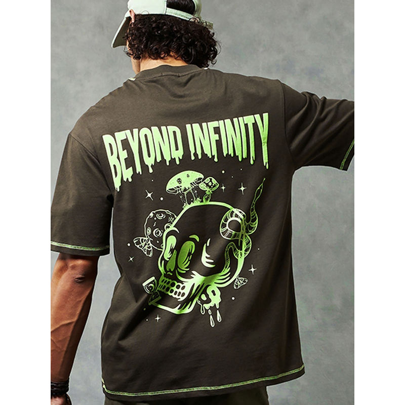 Bewakoof Men's Brown Beyond Infinity Graphic Printed Oversized T-shirt (L)