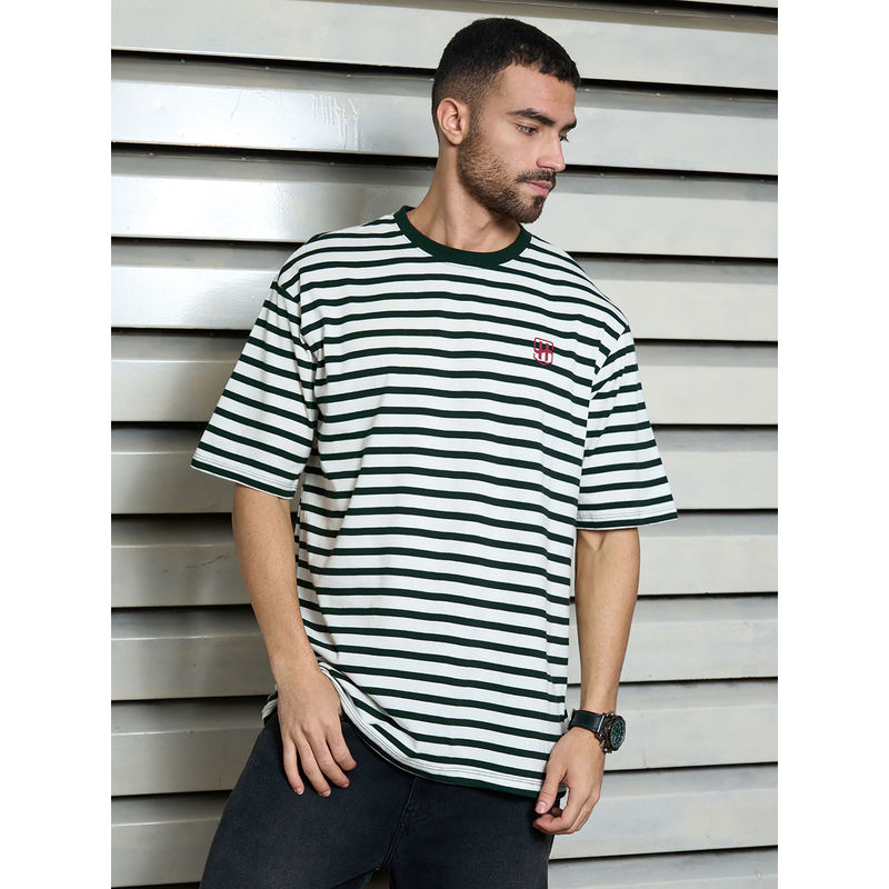 High Star Men's Cotton Short Sleeves Round Neck Striped Relaxed Fit T-Shirt (M)