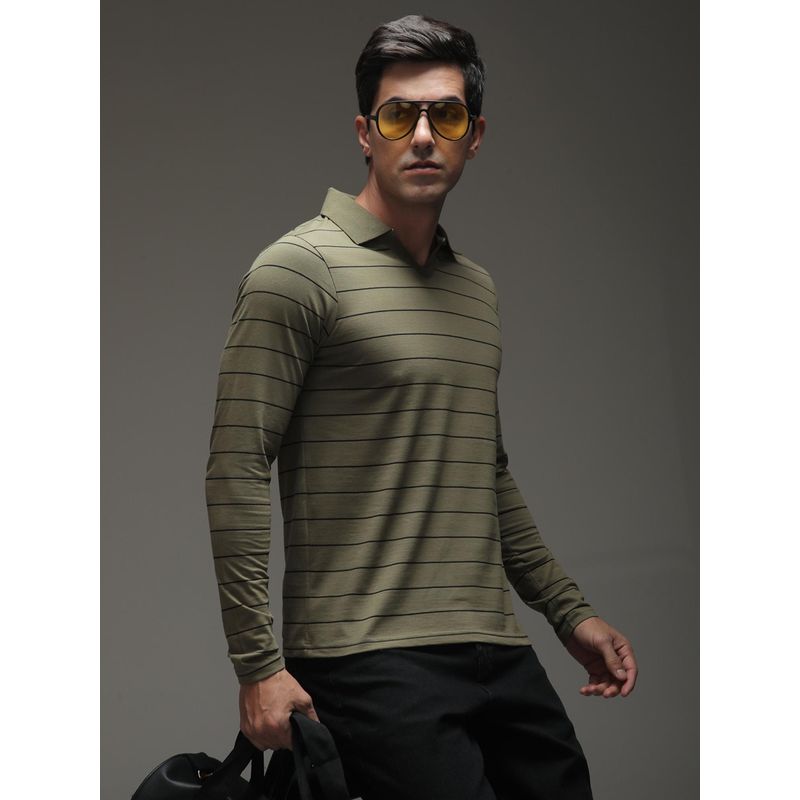 DILLINGER Mens Regular Long Sleeve Polo Striped T-shirt - Green (M)