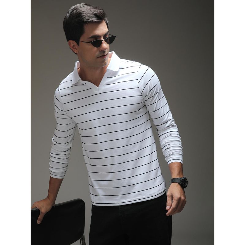 DILLINGER Mens Regular Long Sleeve Polo Striped T-shirt - White (2XL)