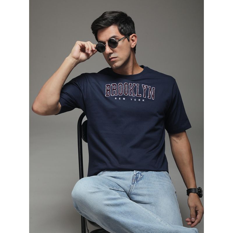 DILLINGER Mens Oversized Short Sleeve Typography T-shirt - Navy Blue (XL)