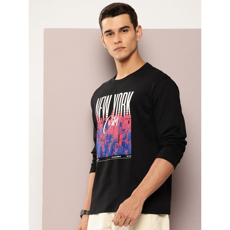 DILLINGER Mens Long Sleeve Oversized Graphic Cotton T-shirt - Black (XL)