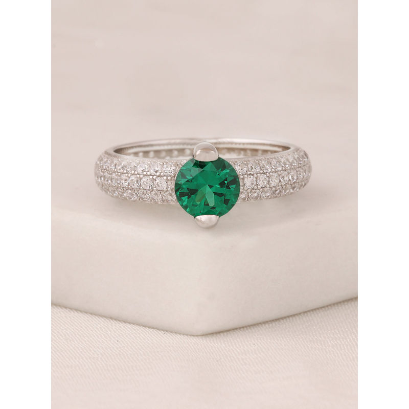Ornate Jewels 925 Sterling Silver Green Emerald American Diamond Solitaire Ring For Women (12)