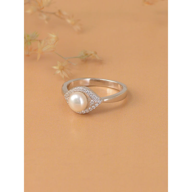 Ornate Jewels 925 Sterling Silver Pearl American Diamond Evil Eye Pearl Ring For Women (12)