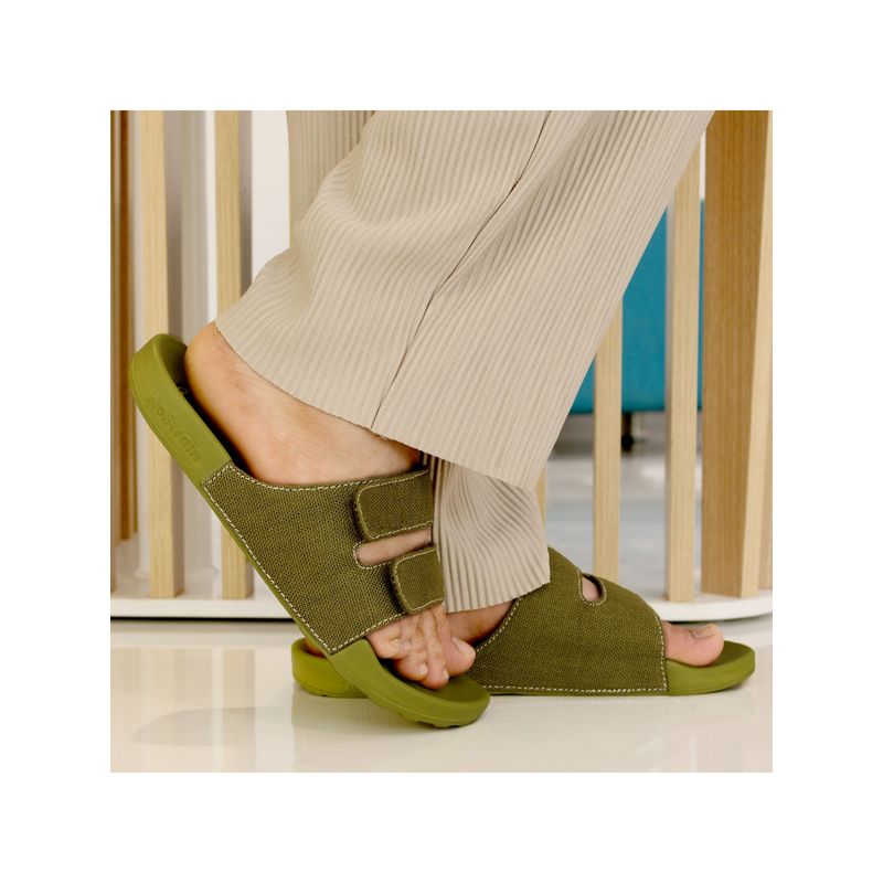 NoStrain Men Olive Green Parallel Linen Sugar Silders (UK 6)