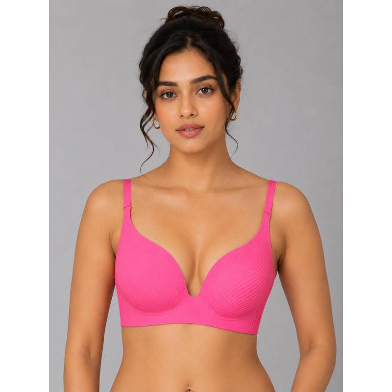 Shop The Edit Seamless Thin Padded Push Up Pink Bra (36)