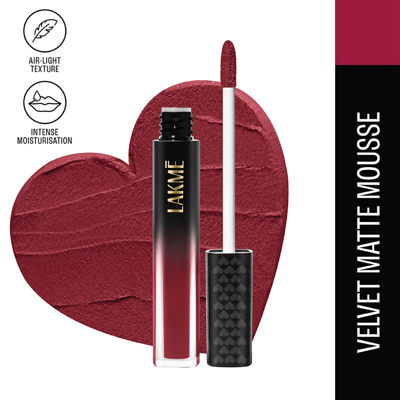 Lakme Xtraordin-Airy Velvet Lightweight Matte Lip Mousse With Cocoa Butter - Love Me Red