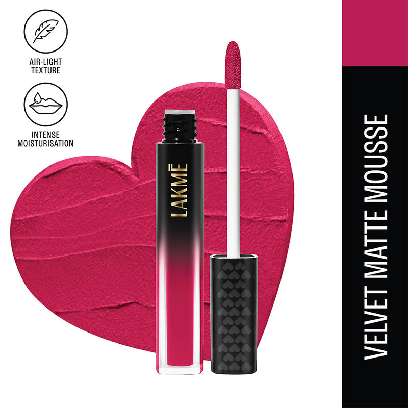 Lakme Xtraordin-Airy Velvet Lightweight Matte Lip Mousse With Cocoa Butter - Right Swipe Pink