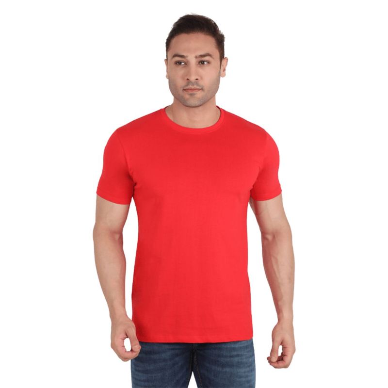 On Loop Red Solid Mens Round Neck T-Shirt (XS)