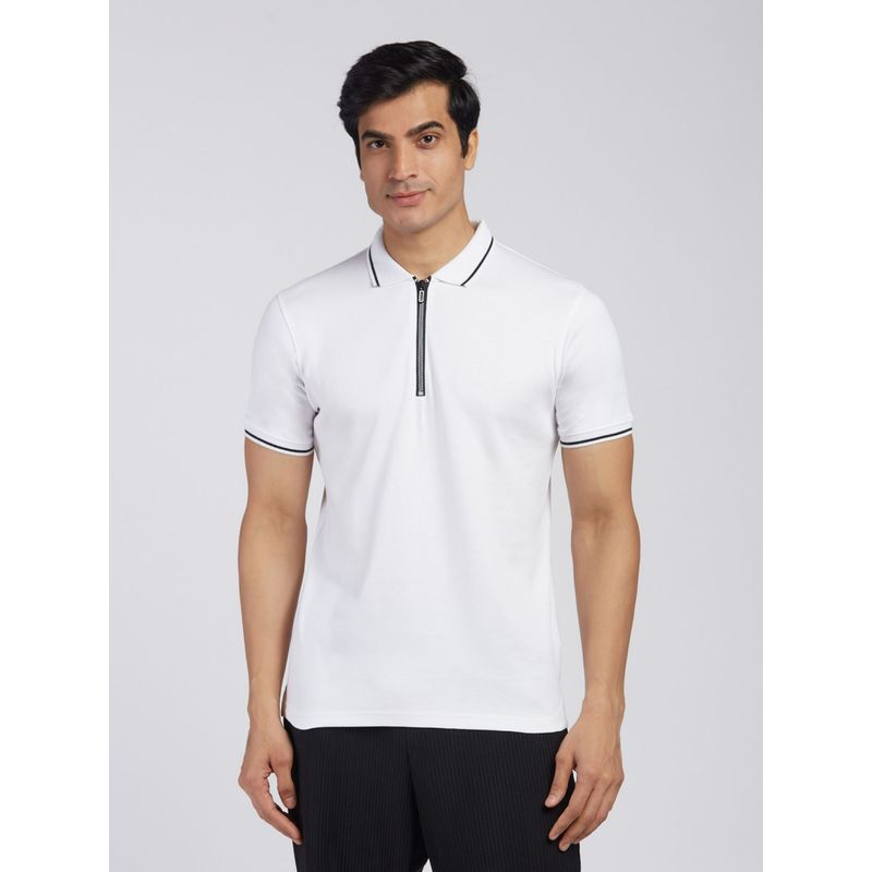 KINGDOM OF WHITE Diverge Black Tipping Polo Collar Pure Cotton White Polo T-Shirt (S)