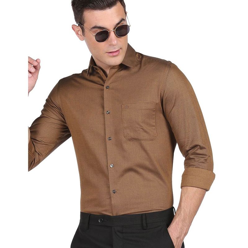 Arrow Men Ochre Manhattan Slim Fit Patterned Formal Shirt (39)