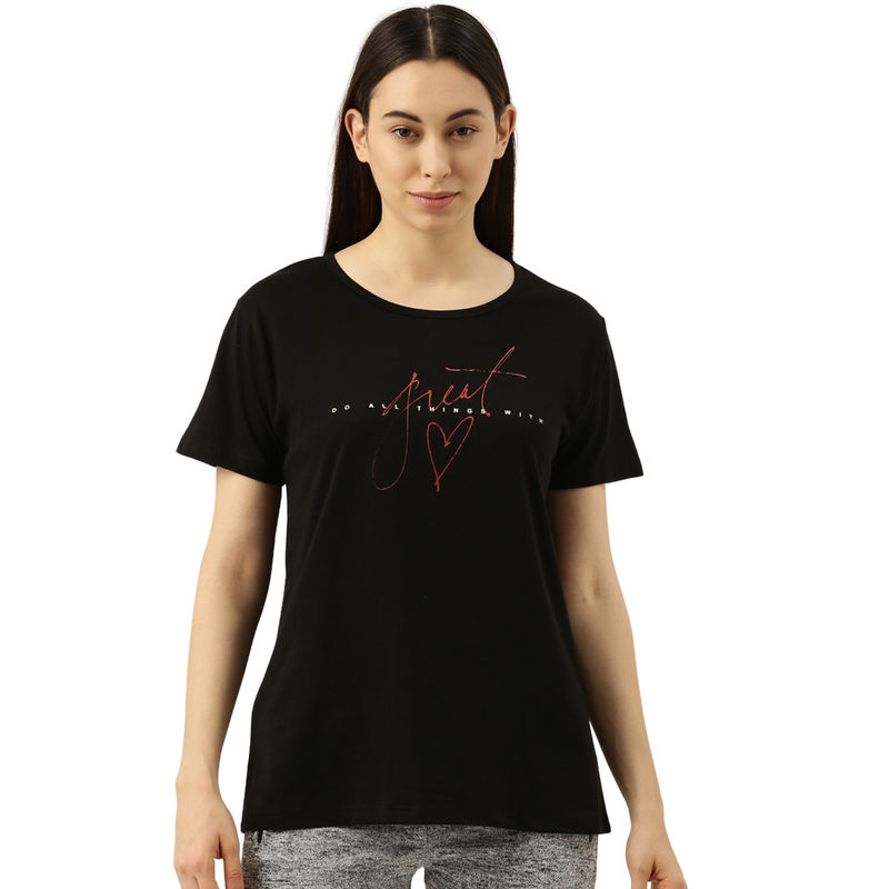 Women Printed Cotton Boyfriend Tshirt Black Buy Women Printed