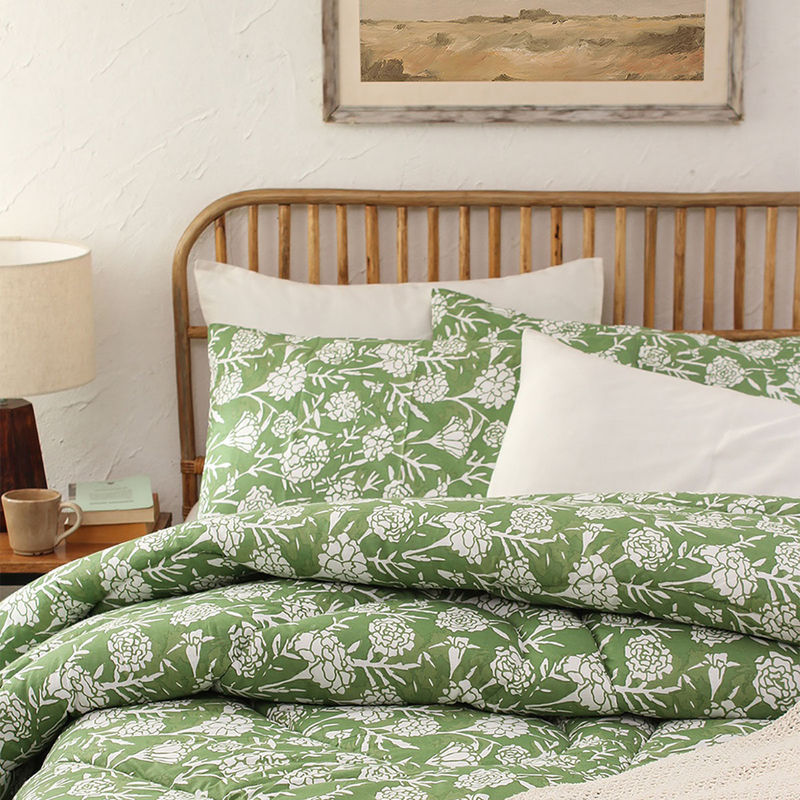 House This Genda Phool Single Comforter Green (Single)