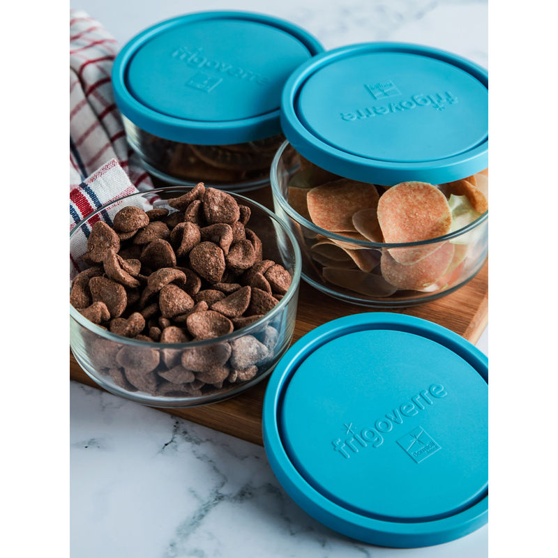 Buy Bormioli Rocco Frigoverre Blue Lid Round Container Set of 3 Online