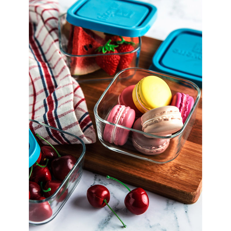 Bormioli Rocco Frigoverre Blue Lid Square Container 10cm Set of 3 Buy