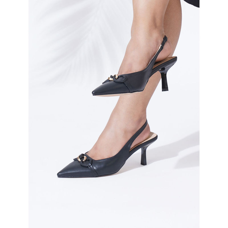 Sherrif Shoes Black Party Solid Backstrap Heeled Mules (EURO 33)