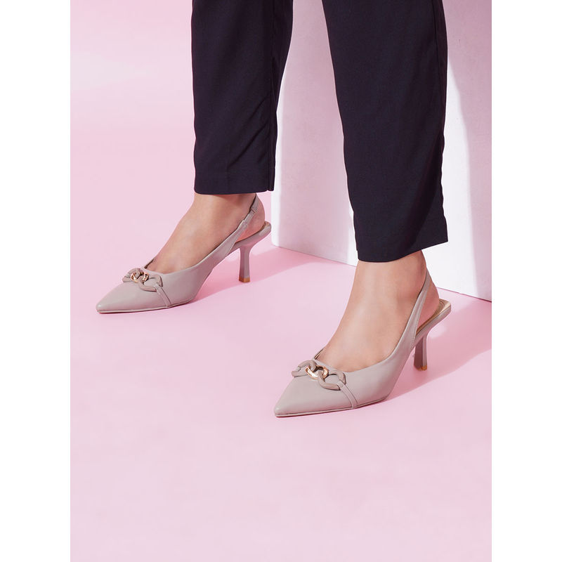 Sherrif Shoes Nude Party Solid Backstrap Heeled Mules (EURO 33)