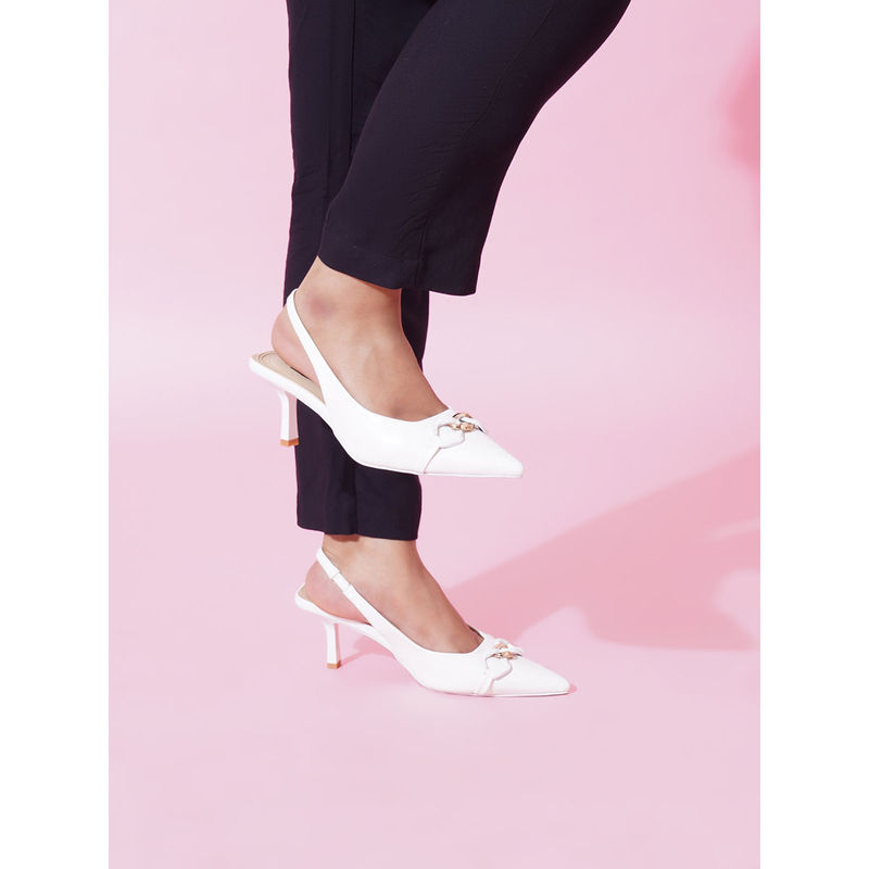 Sherrif Shoes White Party Solid Backstrap Heeled Mules (EURO 33)