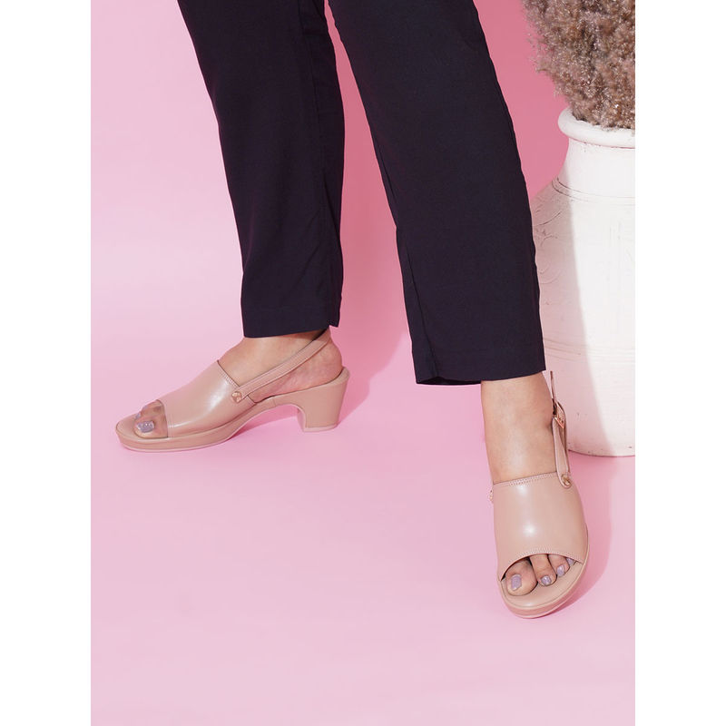 Sherrif Shoes Nude Party Solid Backstrap Heels (EURO 36)