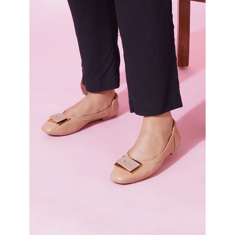 Sherrif Shoes Tan Casual Embellished Slip On Ballerinas (EURO 36)