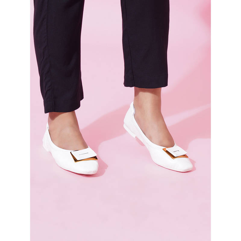 Sherrif Shoes White Casual Embellished Slip On Ballerinas (EURO 36)