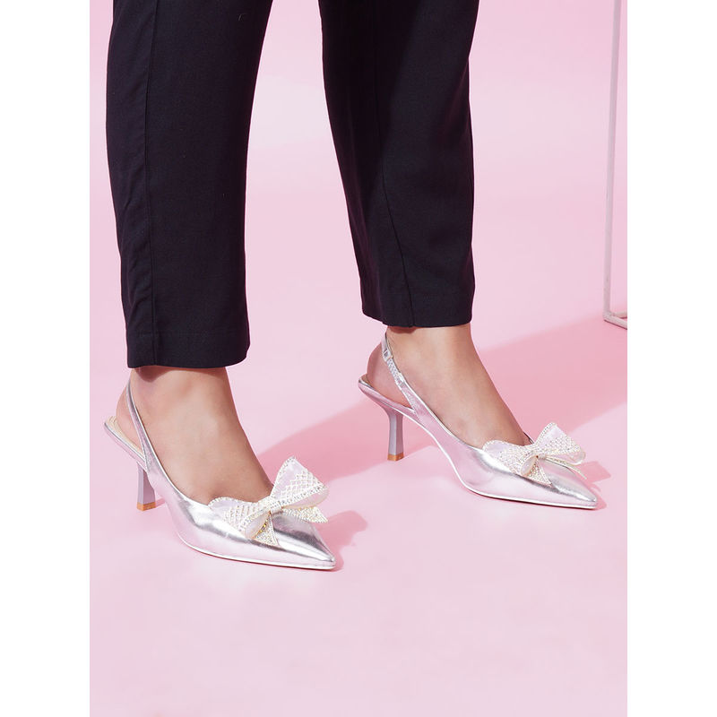 Sherrif Shoes Silver Party Solid Backstrap Mules (EURO 41)