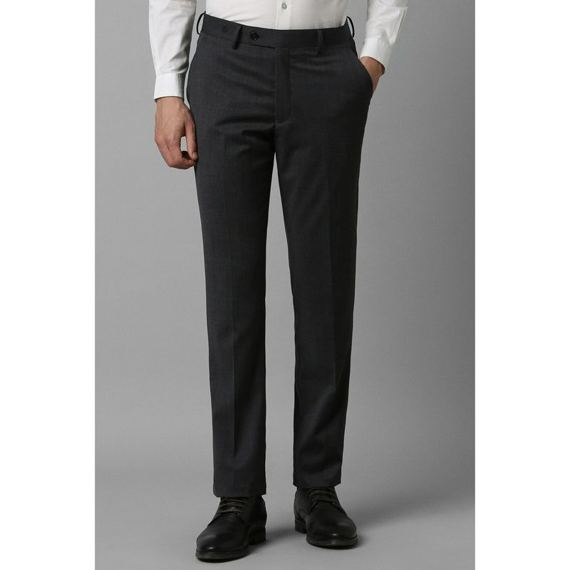 Louis Philippe Men Grey Slim Fit Textured Flat Front Formal Trousers (32)
