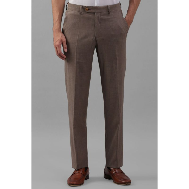 Louis Philippe Men Brown Slim Fit Textured Pleated Formal Trousers (36)