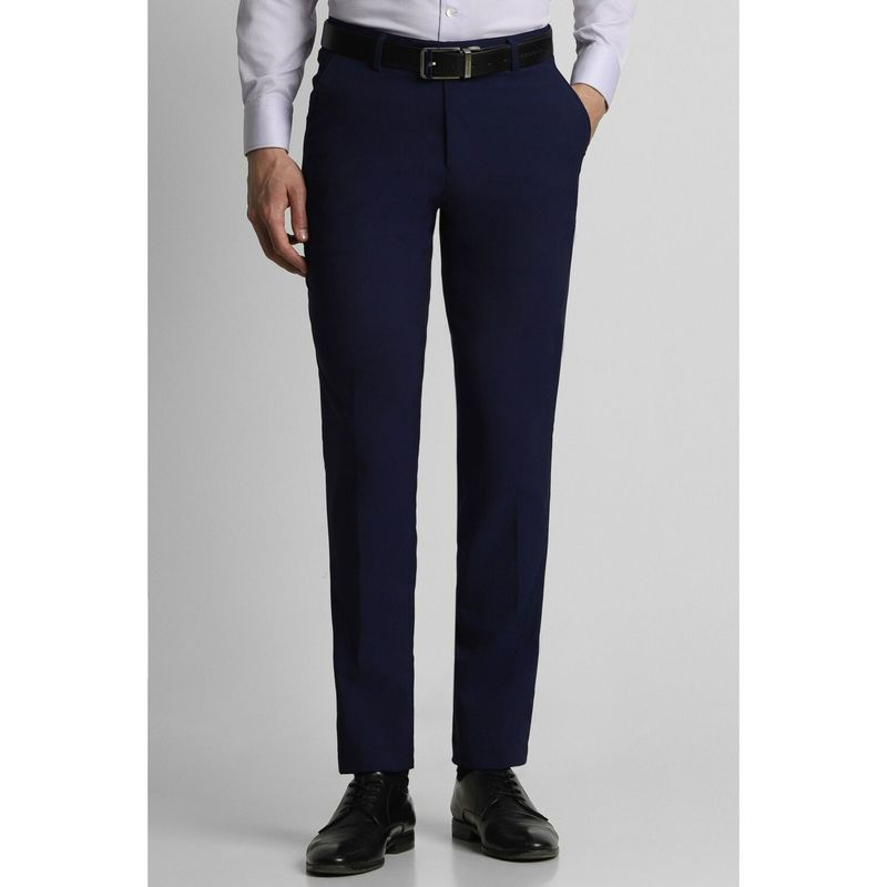 Peter England Men Navy Blue Solid Slim Fit Formal Trousers (34)