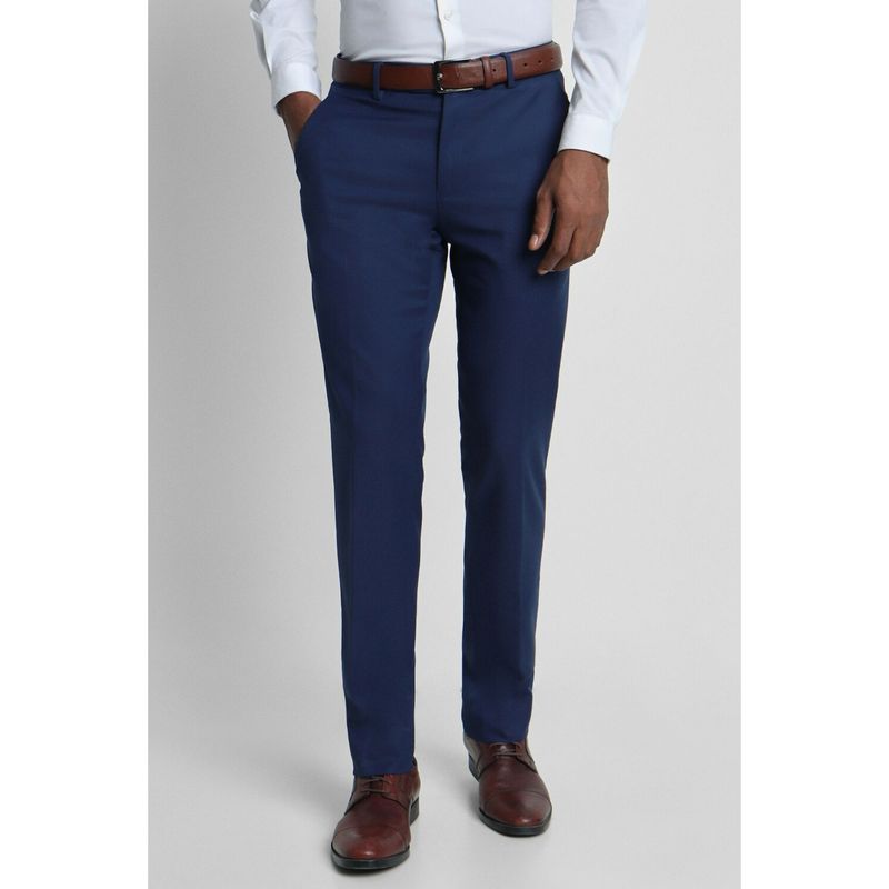 Peter England Men Blue Solid Slim Fit Formal Trousers (30)
