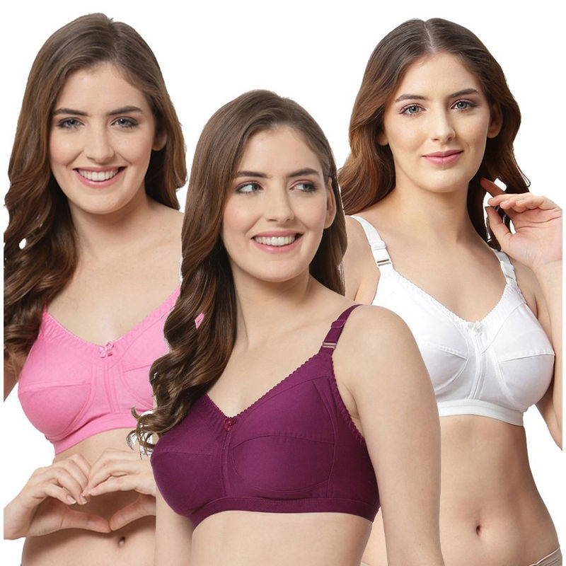 Cukoo Pure Cotton Bra - Multi-Color (Pack of 3) (40D)