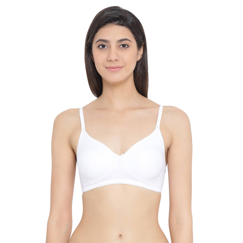 Clovia Cotton Rich Solid Non-Padded Full Cup Wire Free T-shirt Bra - White (32D)