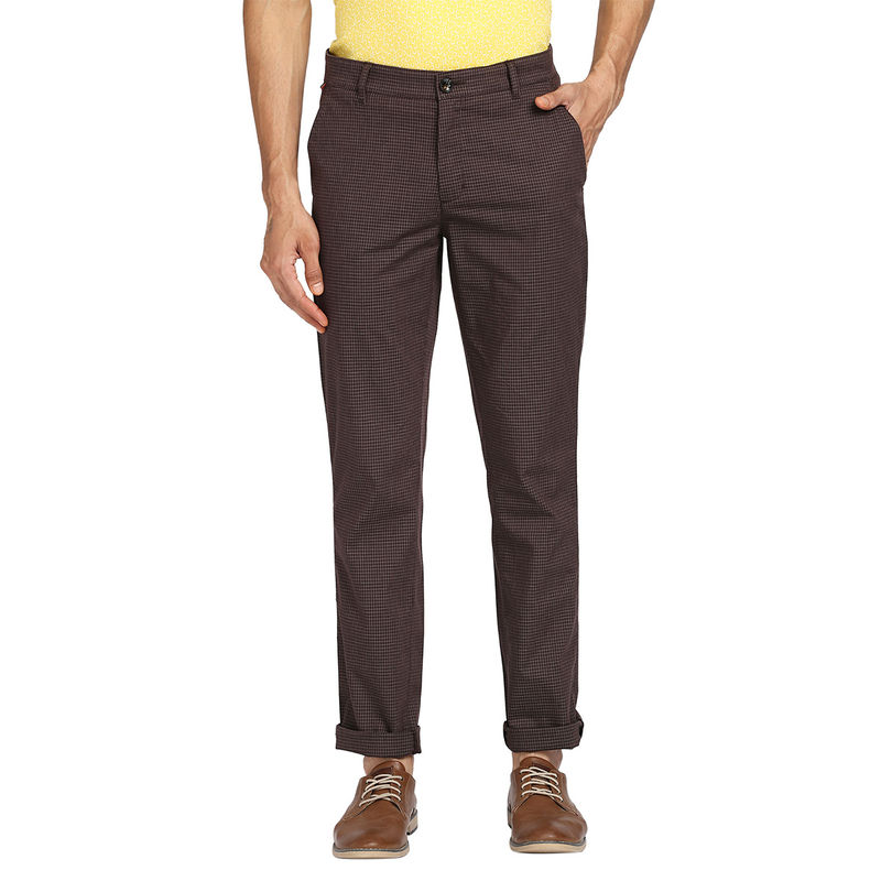ColorPlus Slim fit Checkered Dark Brown Trousers (30)