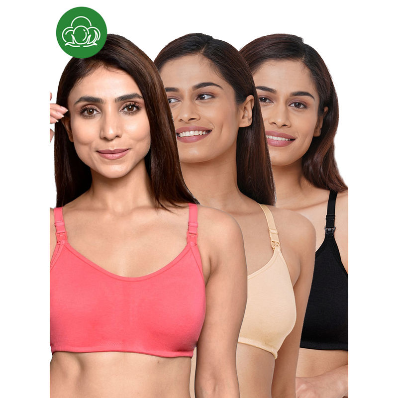 Inner Sense Women Organic Cotton Antimicrobial Feeding Bra (Pack of 3) (S)