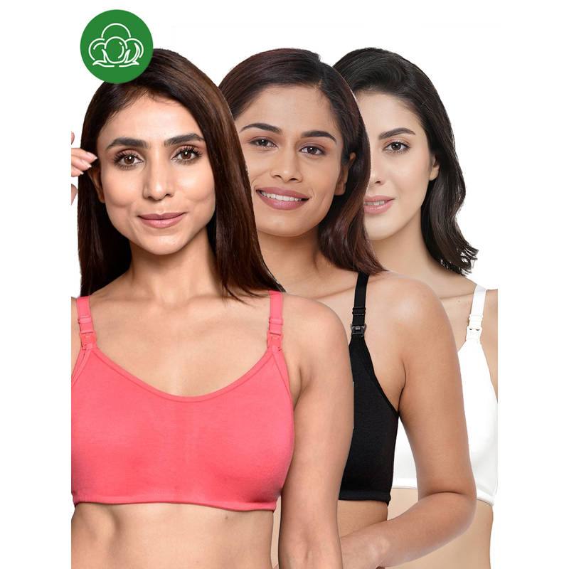 Inner Sense Women Organic Cotton Antimicrobial Feeding Bra (Pack of 3) (S)