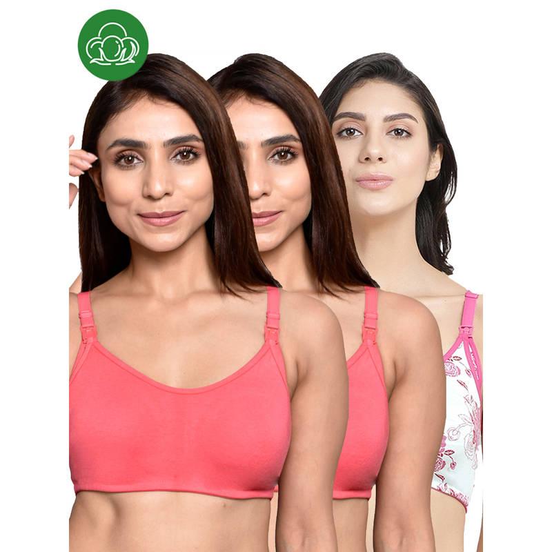Inner Sense Women Organic Cotton Antimicrobial Feeding Bra (Pack of 3) (S)