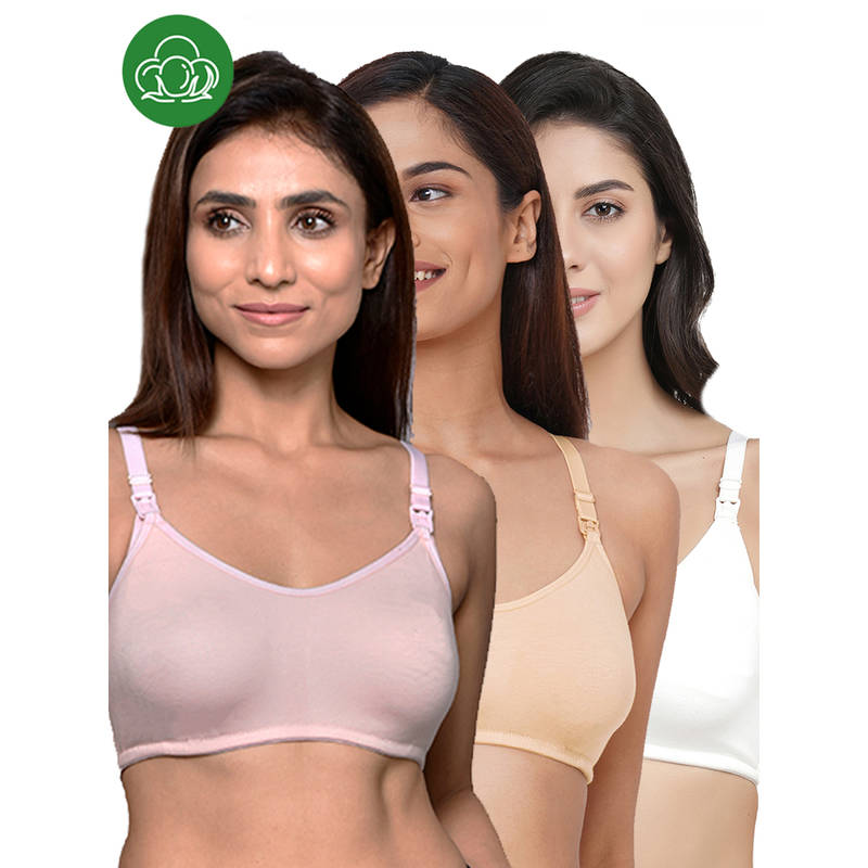 Inner Sense Women Organic Cotton Antimicrobial Feeding Bra (Pack of 3) (S)