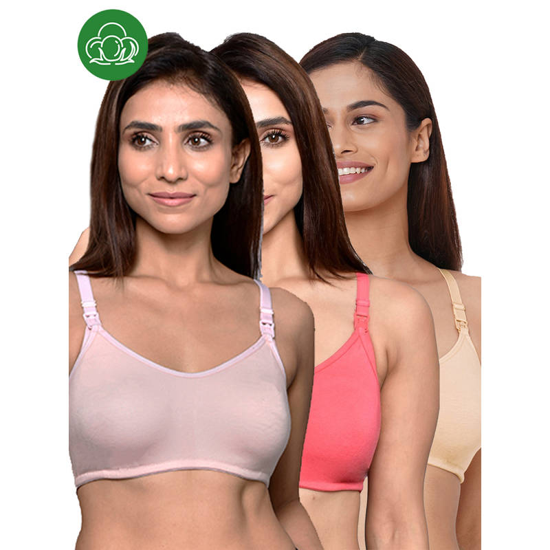 Inner Sense Women Organic Cotton Antimicrobial Feeding Bra (Pack of 3) (M)
