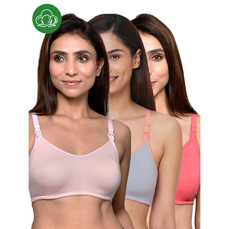 Inner Sense Women Organic Cotton Antimicrobial Feeding Bra (Pack of 3) (S)