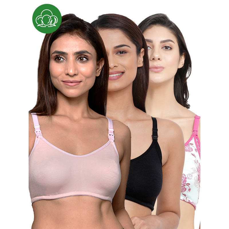 Inner Sense Women Organic Cotton Antimicrobial Feeding Bra (Pack of 3) (S)