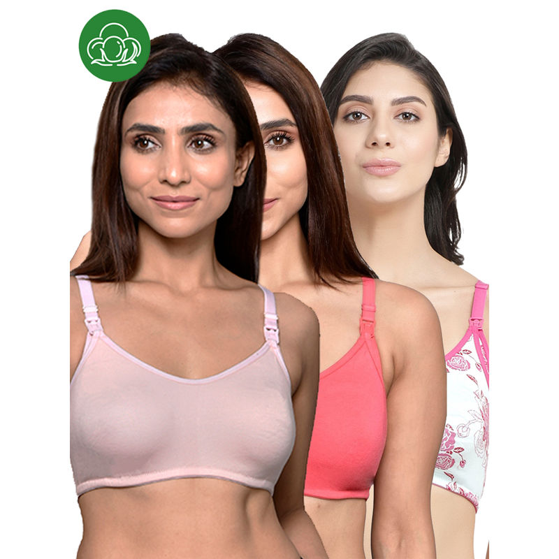 Inner Sense Women Organic Cotton Antimicrobial Feeding Bra (Pack of 3) (S)