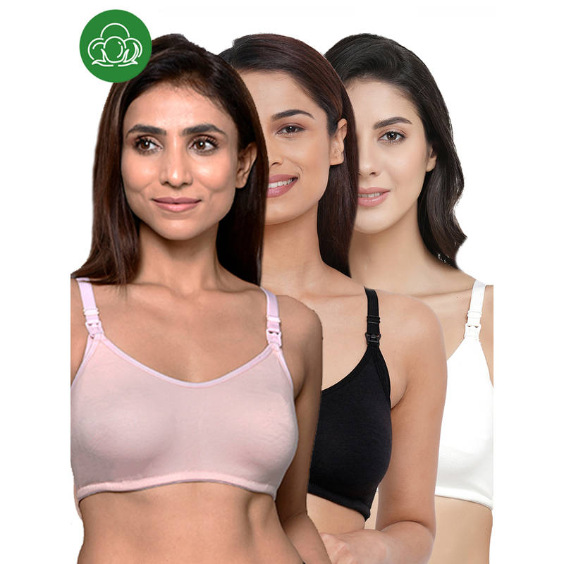 Inner Sense Women Organic Cotton Antimicrobial Feeding Bra (Pack of 3) (S)