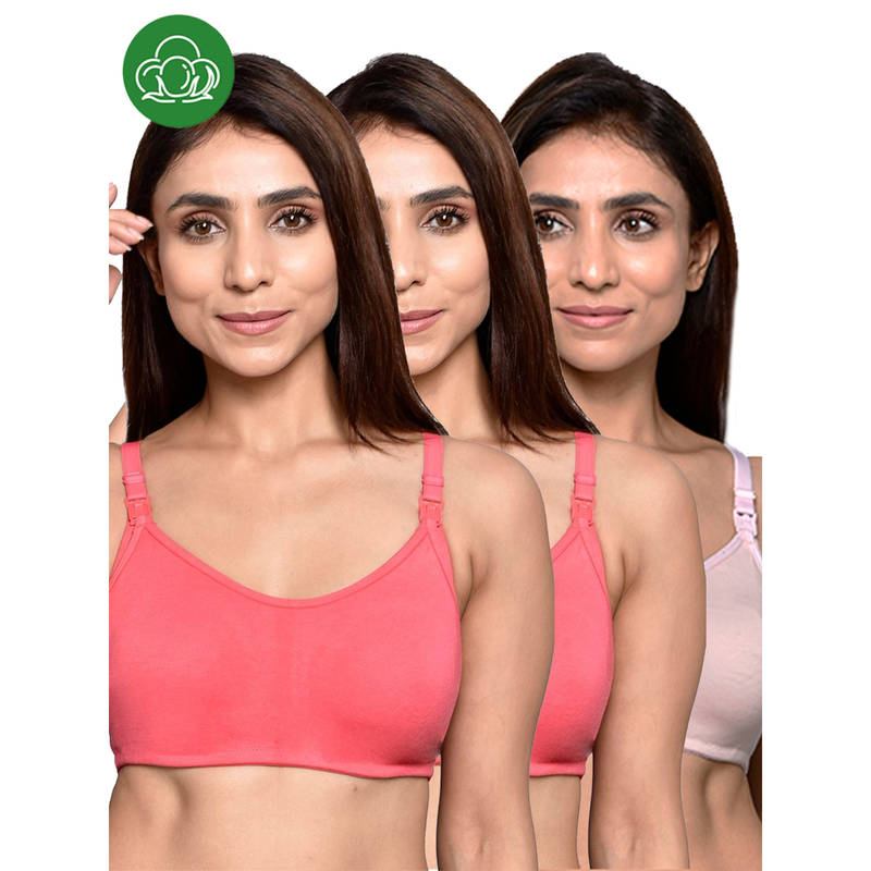Inner Sense Women Organic Cotton Antimicrobial Feeding Bra (Pack of 3) (S)