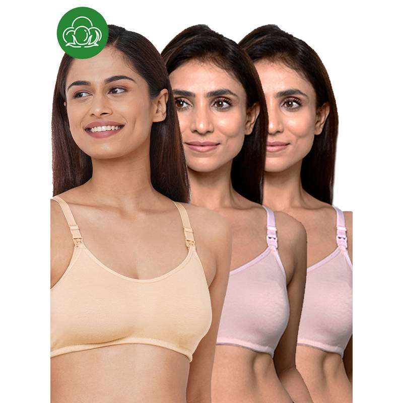 Inner Sense Women Organic Cotton Antimicrobial Feeding Bra (Pack of 3) (S)
