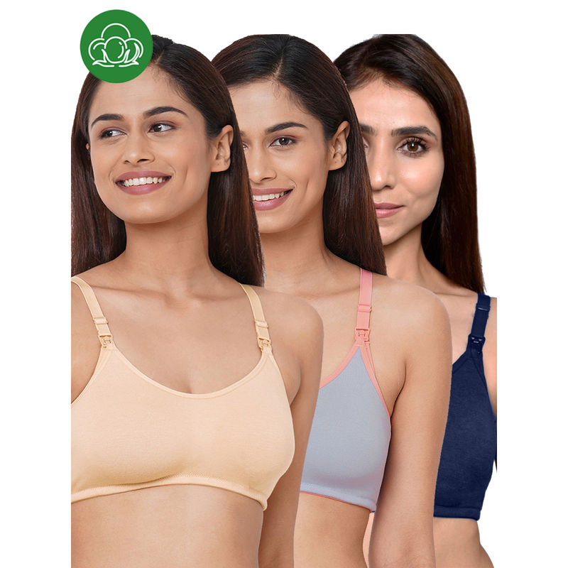 Inner Sense Women Organic Cotton Antimicrobial Feeding Bra (Pack of 3) (S)