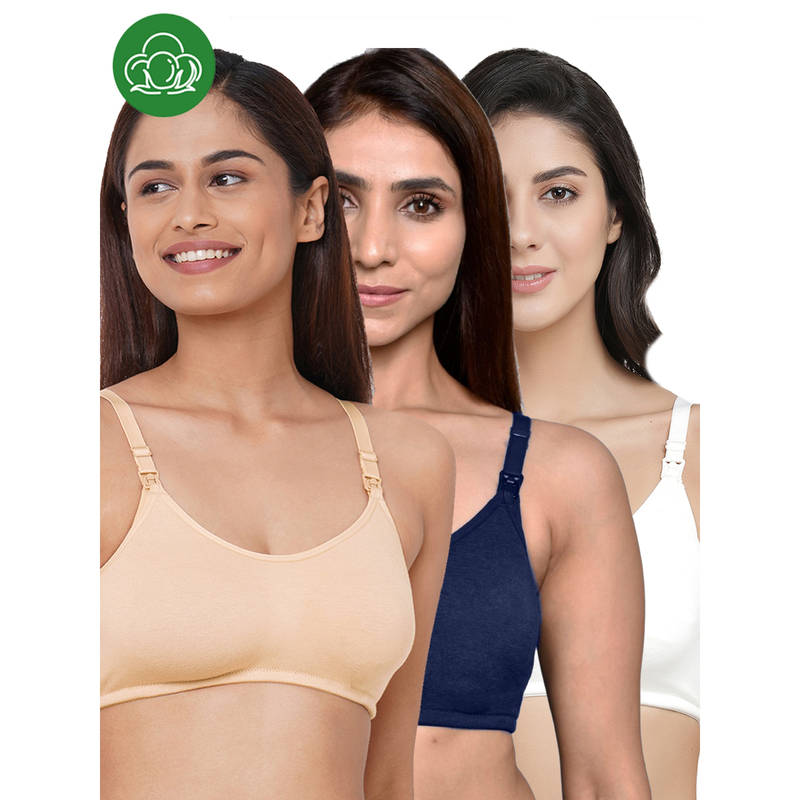 Inner Sense Women Organic Cotton Antimicrobial Feeding Bra (Pack of 3) (S)
