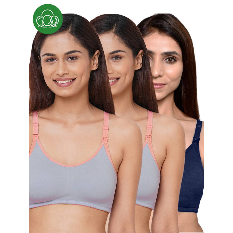 Inner Sense Women Organic Cotton Antimicrobial Feeding Bra (Pack of 3) (S)