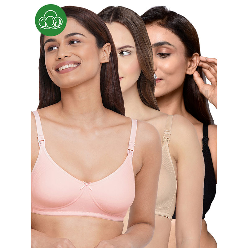 Inner Sense Women Organic Cotton Antimicrobial Feeding Bra (Pack of 3) (34D)
