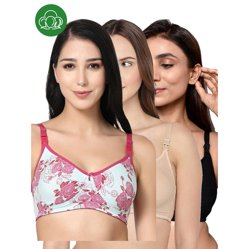 Inner Sense Women Organic Cotton Antimicrobial Feeding Bra (Pack of 3) (34B)